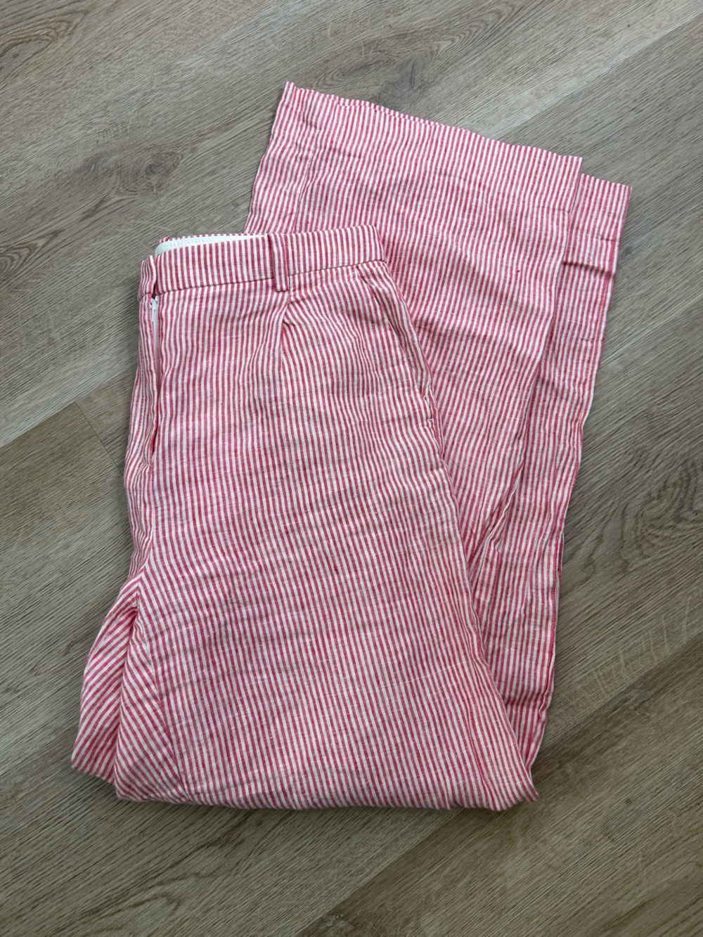 J. Crew 100% Linen Essential Wide Leg Pant in Electric Red Stripe